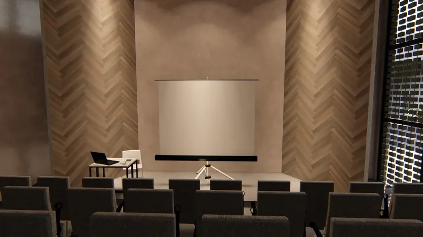 Render del auditorio interior del proyecto Casa del Agave